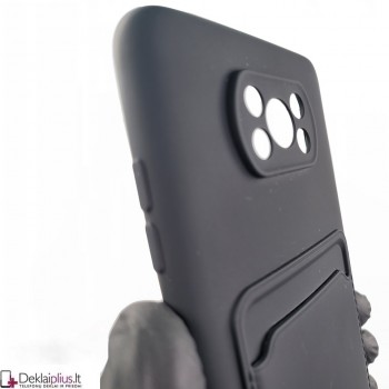 Švelnus silikoninis dėklas su kišenėle - juodas (Xiaomi Poco X3 Nfc/X3 Pro)
